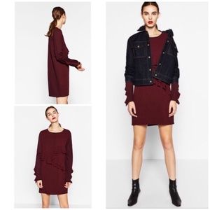 Zara Long Sleeve Shift Maroon Mini Dress S - NWOT